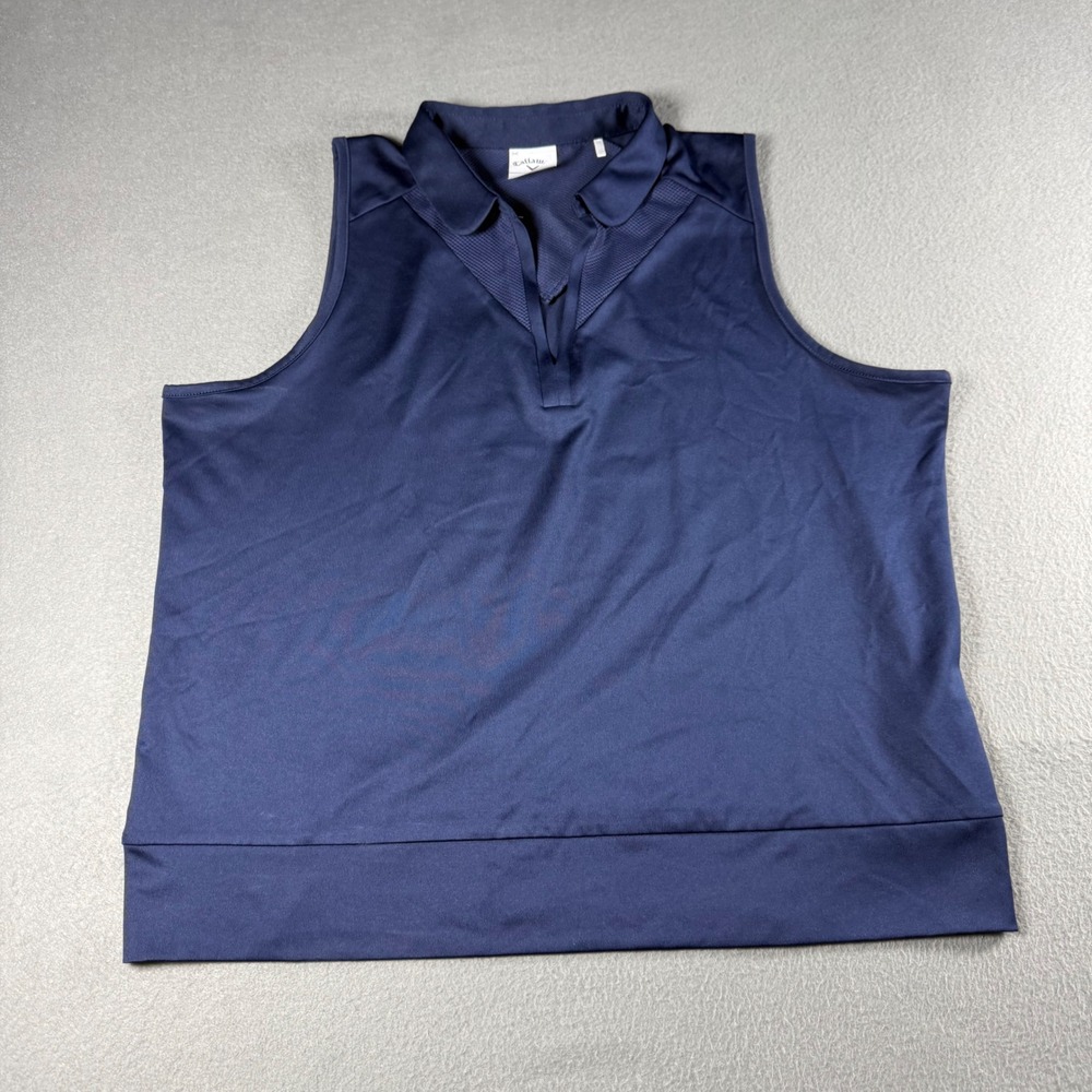 Callaway Womens Sleeveless Golf Polo Shirt Size L Navy Blue Mesh V-Neck SU4279